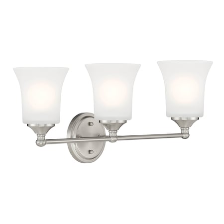 DESIGNERS FOUNTAIN Bronson 23in 3-Light Brushed Nickel Transitional Indoor Vanity Light with Etched Glass Shades D278M-3B-BN